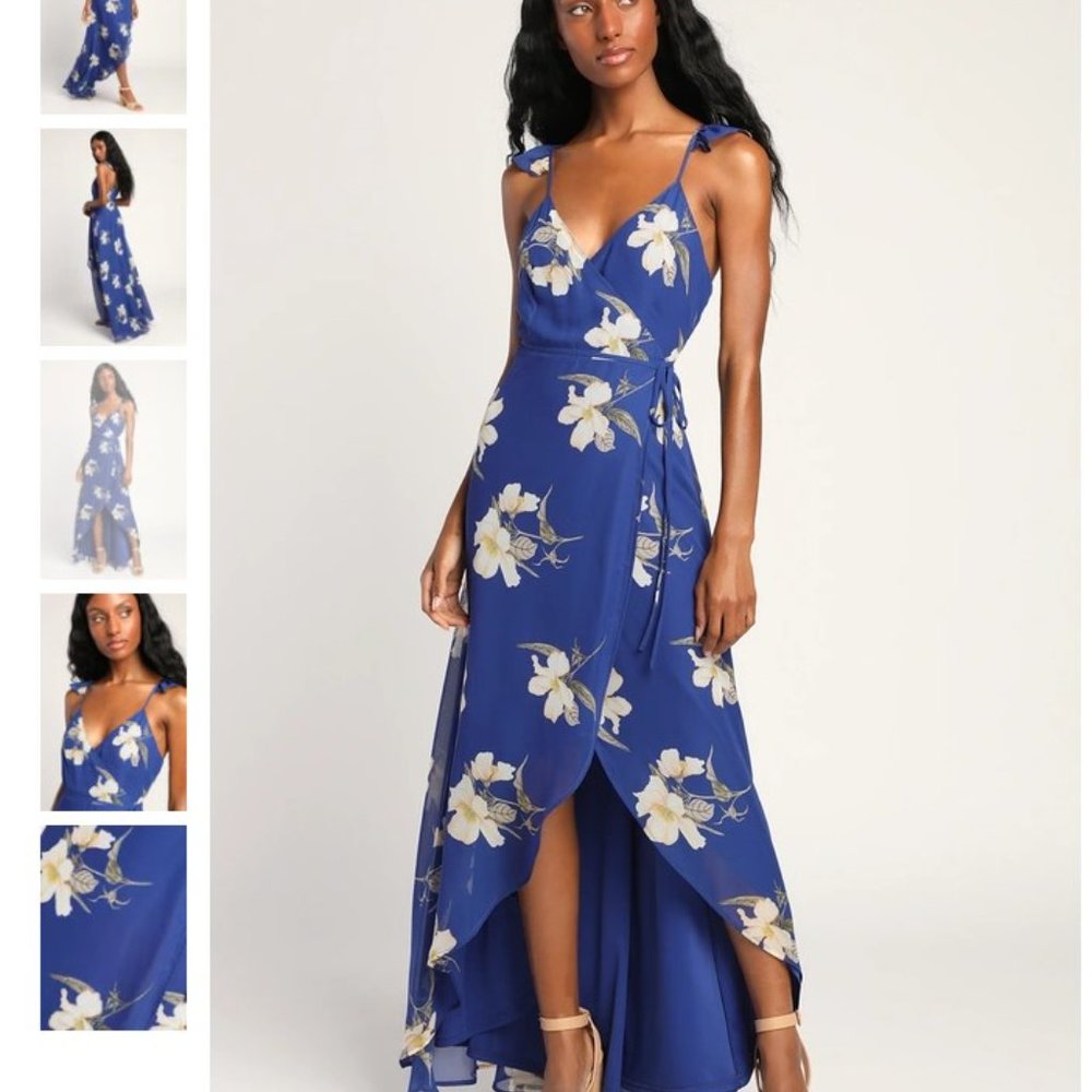 Lulus Blue Floral Wrap Dress